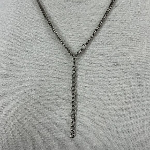 Tassel Chain Necklace Glass Beads Silver Tone Curb 32in Rhinestone Banded Agate - Picture 12 of 14